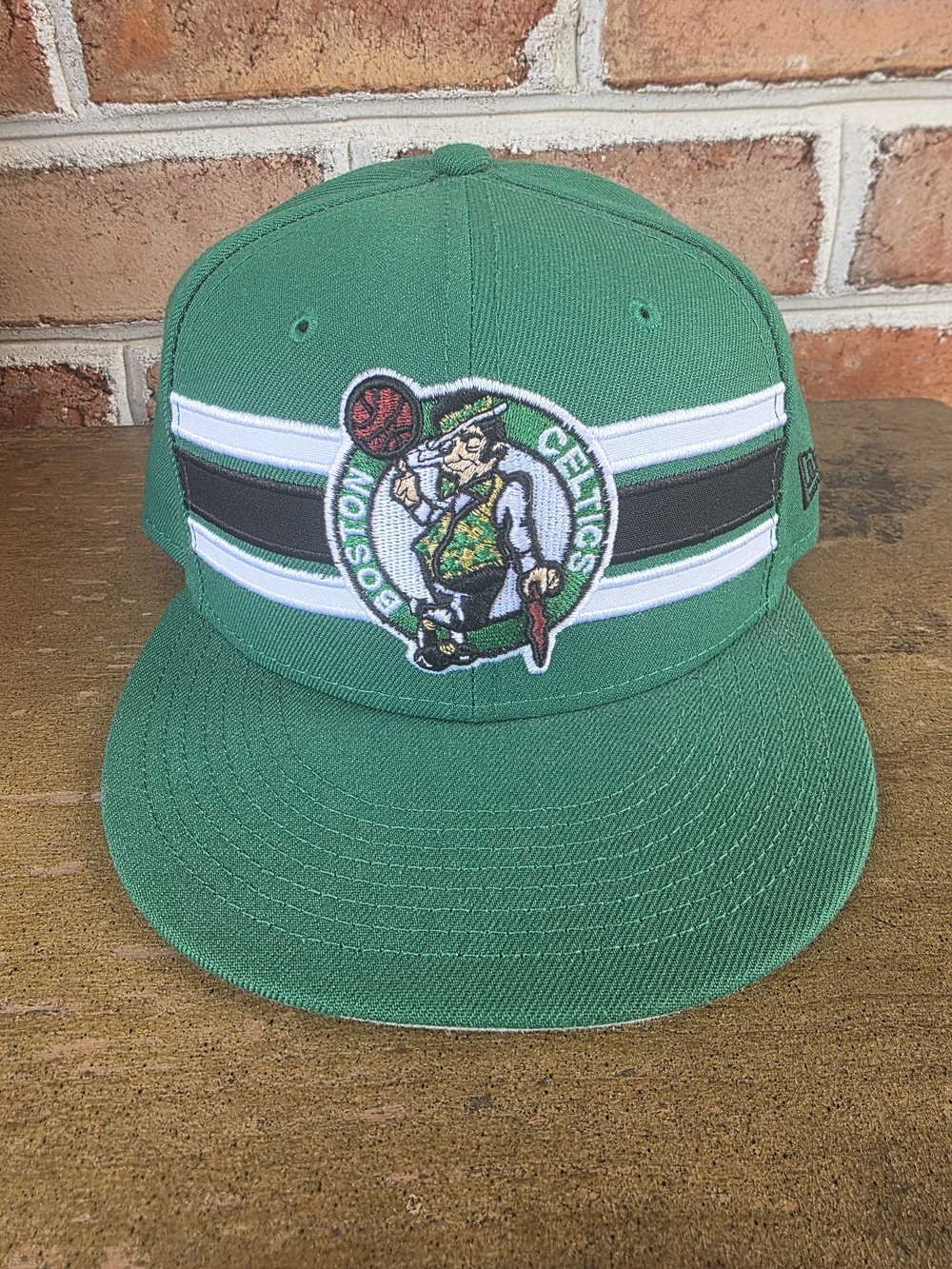 New Era Boston Celtics Green Snapback Hat with White & Black Stripes